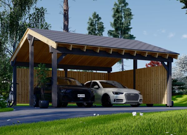 Dubbel carport i trä LUNA DUO med L-formad sidopanel 6x6 m avp.ui.product_images.thumbnail 1