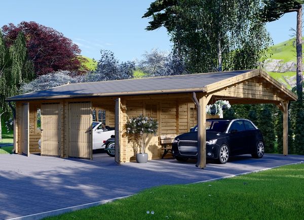 Dubbelgarage MULTI (44 mm) 6x6 m med enkel carport 3x6 m avp.ui.product_images.thumbnail 1