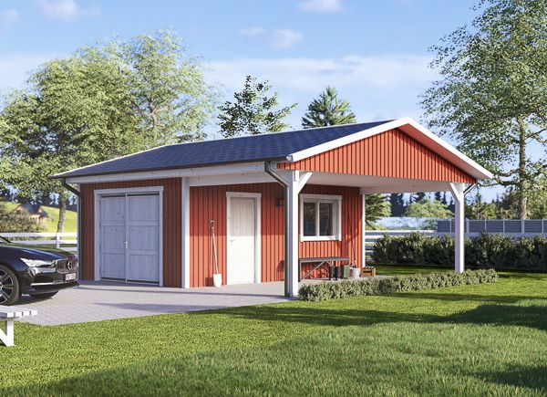 Garage byggsats - enkelgarage LORA ALT MULTI, 4x6 m, 22 m² - med carport 3x6 m avp.ui.product_images.thumbnail 1