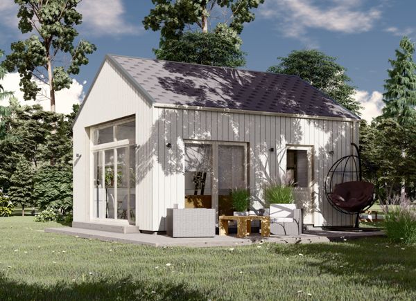 Attefallshus med loft SELMA (44 mm + fasadbeklädnad), 5,8x5,1 m, 25 m² + 12 m² loft avp.ui.product_images.thumbnail 1