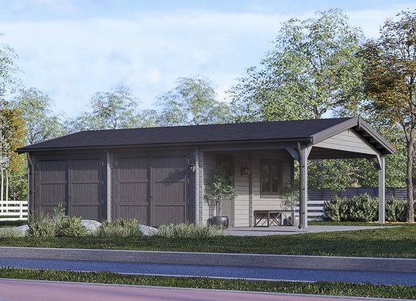 Dubbelgarage MULTI (44 mm) 6x6 m med enkel carport 3x6 m avp.ui.product_images.thumbnail 1