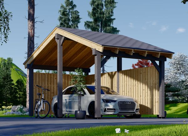 Enkel carport i trä LUNA med L-formad sidopanel 3,2x6 m avp.ui.product_images.thumbnail 1