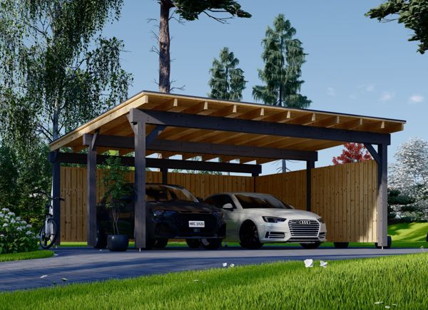 Dubbel carport i trä LUNA DUO F med L-formad sidopanel 6x6 m avp.ui.product_images.thumbnail 1