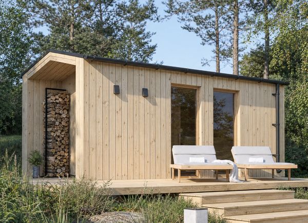 Bastustuga SERENE 3 med omklädningsrum & veranda (naturlig tall) – 5,3×2,5 m, 10,65 m² thumbnail 1