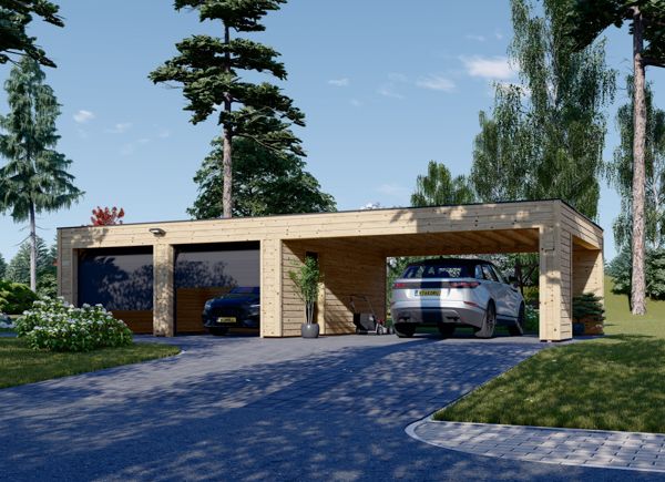 Dubbelgarage SILVIA F (34 mm + fasadbeklädnad), 6x6 m, med carport 6x6 m avp.ui.product_images.thumbnail 1