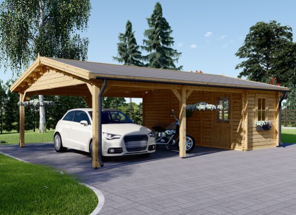 Dubbel carport i trä 5,5x6 m med förråd (44 mm), 2x6 m avp.ui.product_images.thumbnail 1