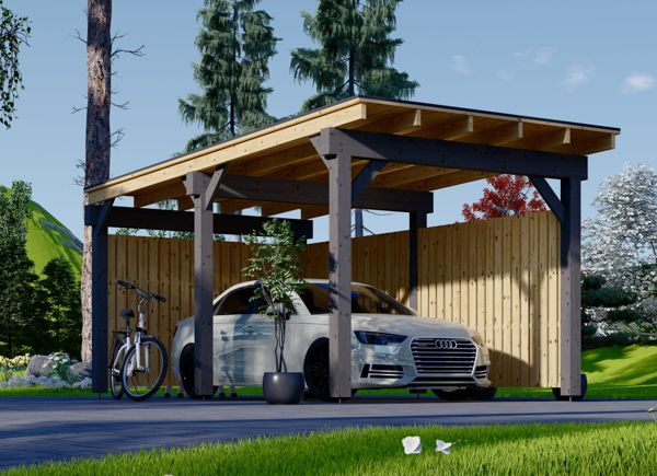 Enkel carport i trä LUNA F med L-formad sidopanel 3,2x6 m avp.ui.product_images.thumbnail 1