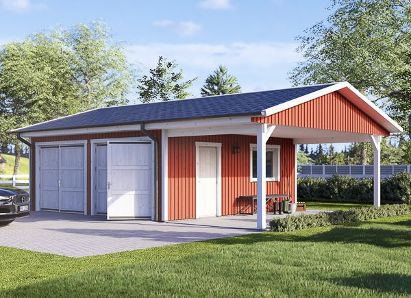 Garage byggsats - dubbelgarage LORA ALT DUO MULTI, 6x6 m, 33 m² - med carport 3x6 m avp.ui.product_images.thumbnail 1