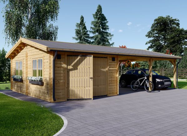Enkelgarage MULTI (44 mm) 4x6 m med dubbel carport 5,5x6 m avp.ui.product_images.thumbnail 1