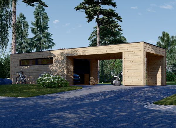 Enkelgarage SILVIA F (34 mm + fasadbeklädnad), 4x6 m, i direkt anslutning med carport 4x6 m avp.ui.product_images.thumbnail 1