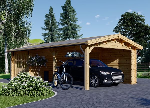 Enkel carport i trä 4x5 m med förråd (44 mm), 4x2.5 m avp.ui.product_images.thumbnail 1