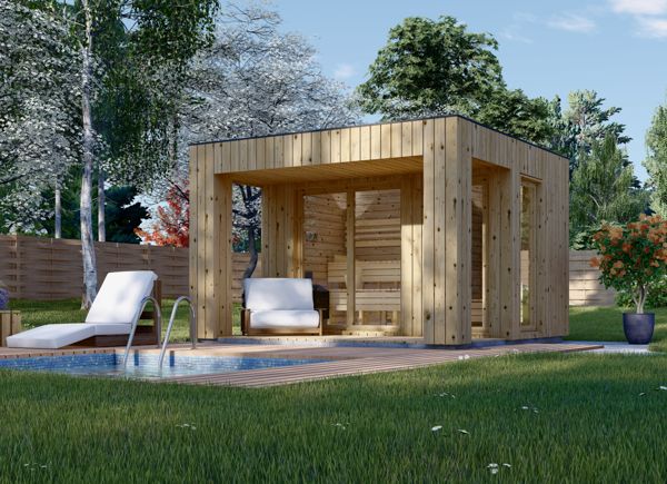 Bastuhus med omklädningsrum DELLA (34 mm + fasadbeklädnad), 3,6 x 2,1 m, 5,5 m², altan 5 m² avp.ui.product_images.thumbnail 1