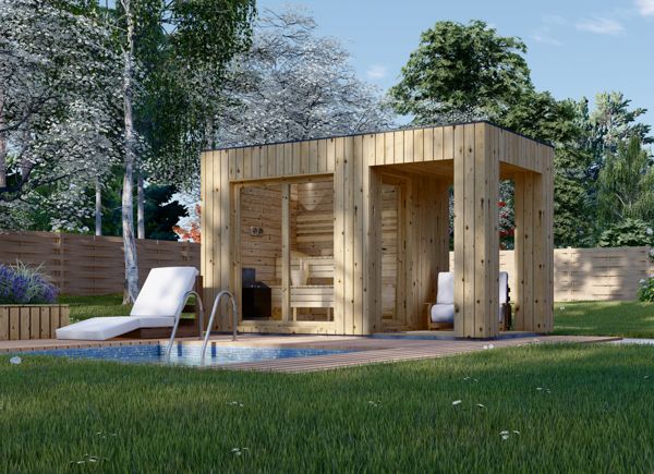 Bastuhus DELLA (34 mm + fasadbeklädnad), 2,6 x 2,1 m, 3,8 m², altan 3 m² avp.ui.product_images.thumbnail 1