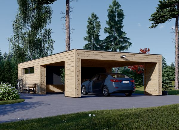 Dubbelgarage SILVIA F (34 mm + fasadbeklädnad), 6x6 m, i direkt anslutning med carport 6x6 m avp.ui.product_images.thumbnail 1