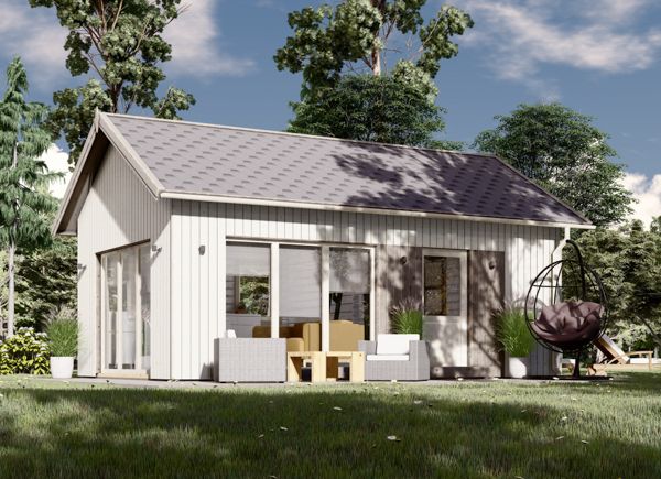 Attefallshus med loft GERDA (44 mm + fasadbeklädnad), 6,7x4,4 m, 25 m² + 10 m² loft avp.ui.product_images.thumbnail 1