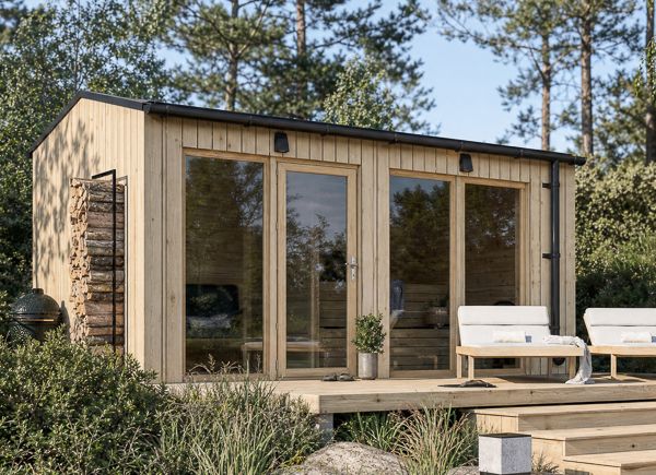 Bastustuga SERENE 2 med omklädningsrum (naturlig tall) – 4,5×2,5 m, 9,35 m² thumbnail 1