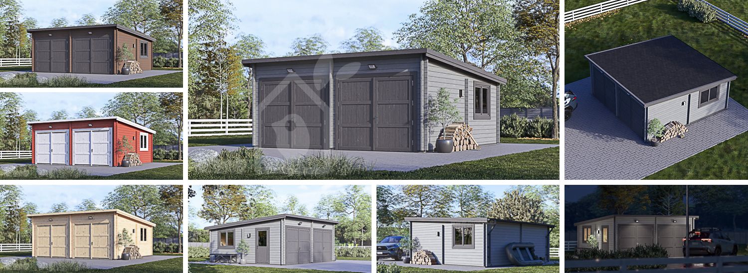 Dubbelgarage MODERN (44 mm), 6x6 m, 36 m² visualization 1