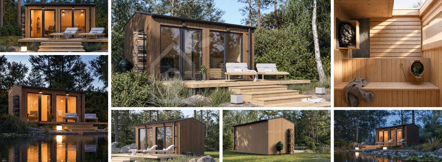 Bastustuga SERENE 2 med omklädningsrum (Thermowood) – 4,5×2,5 m, 9,35 m² visualization 1