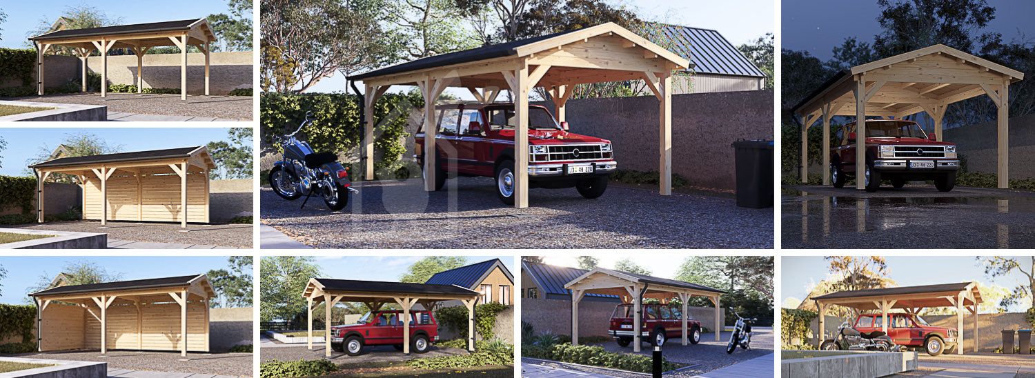 Enkel carport i trä CLASSIC, 3x6 m visualization 1