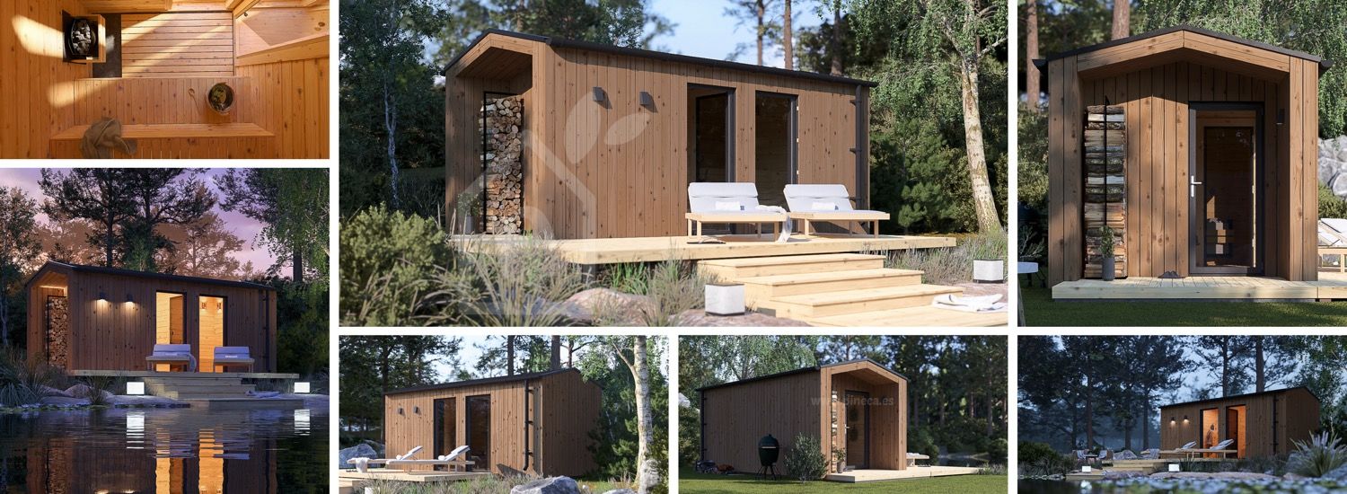 Bastuhus SERENE (34 mm + fasadbeklädnad), 5.3x2.5 m, 5 m² visualization 1