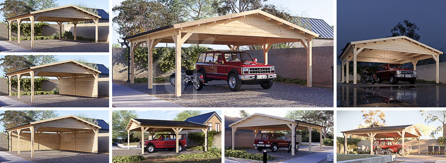 Dubbel carport i trä CLASSIC DUO, 6x6 m visualization 1