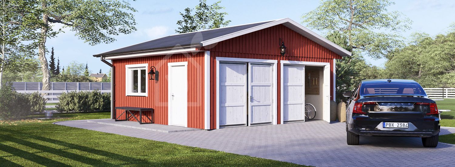 Garage byggsats - dubbelgarage LORA DUO, 6x6 m, 33 m² visualization 1
