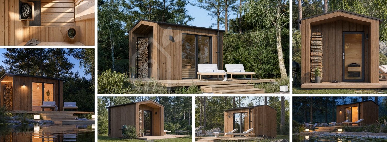 Bastustuga SERENE 1 med veranda (Thermowood) – 3,3×2,5 m, 6,25 m² visualization 1