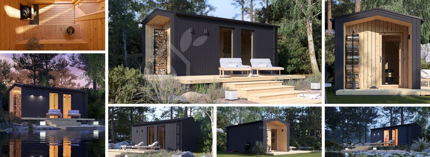 Bastuhus SERENE (34 mm + fasadbeklädnad), 5.3x2.5 m, 5 m² visualization 1