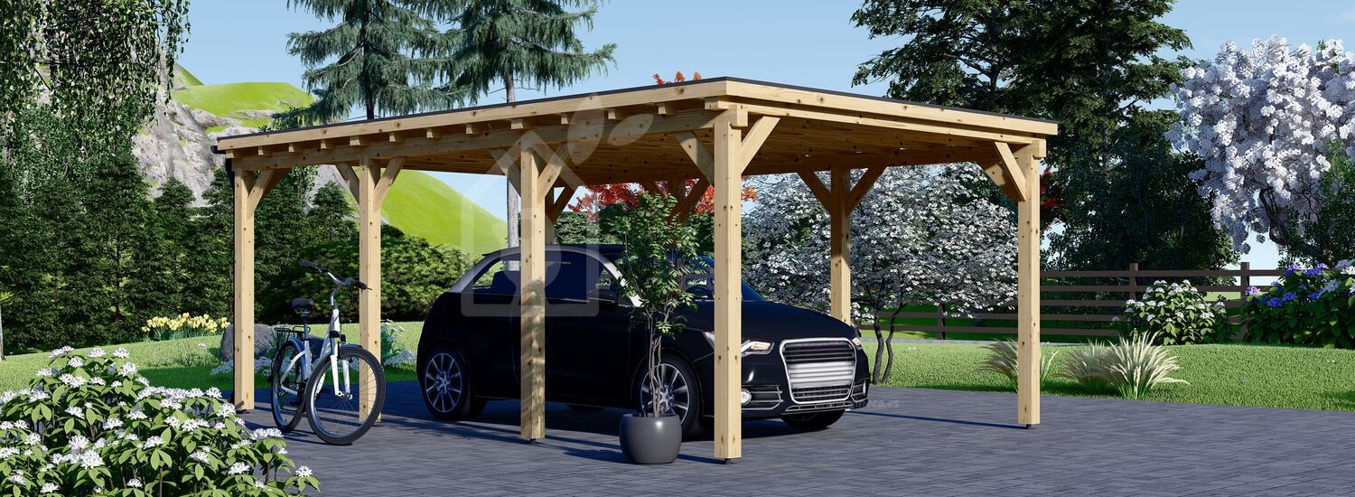 Enkel carport i trä med pulpettak MODERN, 3x6 m visualization 1