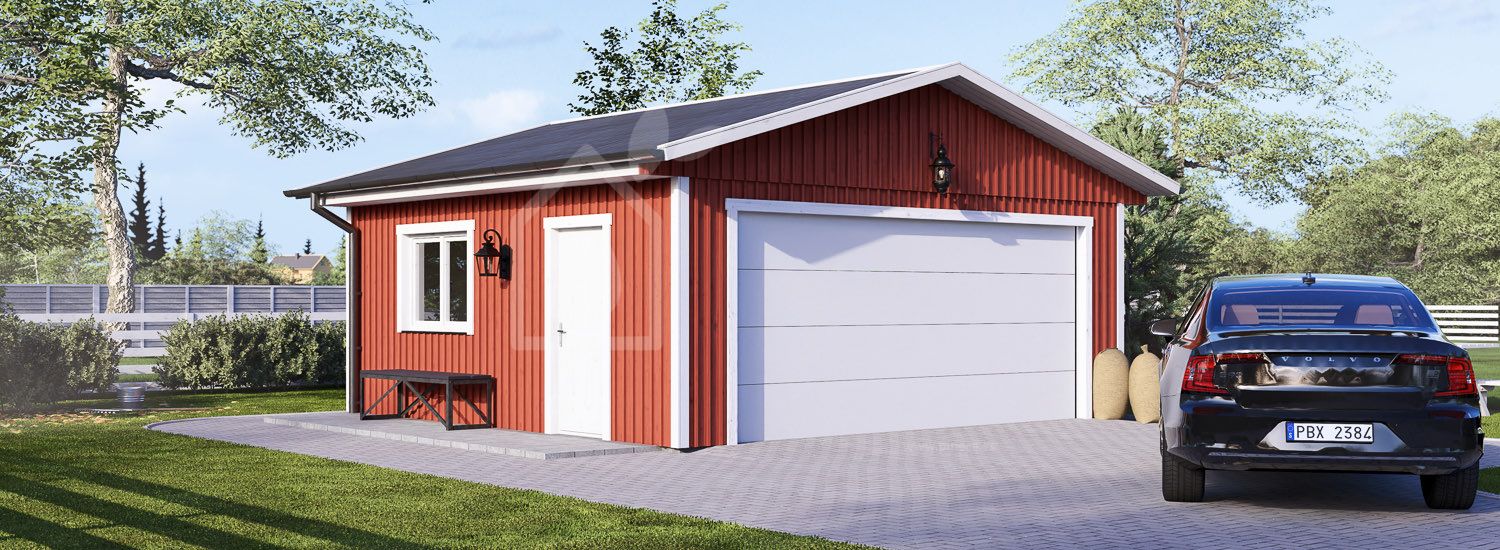 Garage byggsats - dubbelgarage LORA DUO (med bred port), 6x6 m, 33 m² visualization 1