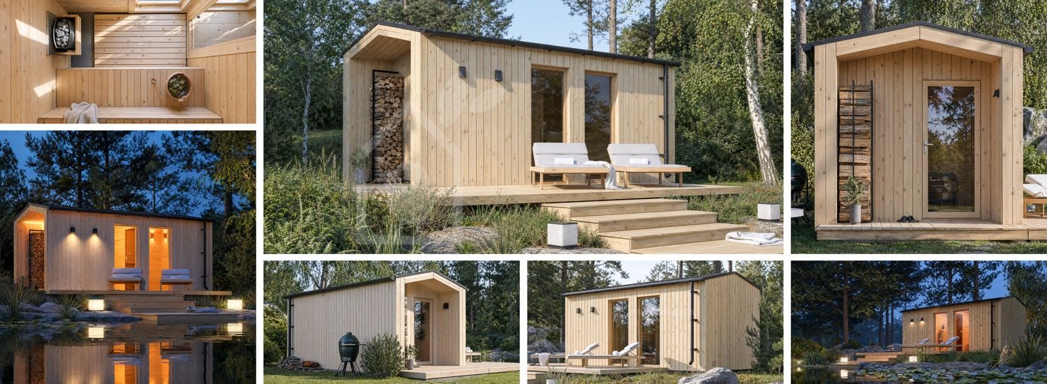 Bastustuga SERENE 3 med omklädningsrum & veranda (naturlig tall) – 5,3×2,5 m, 10,65 m² visualization 1