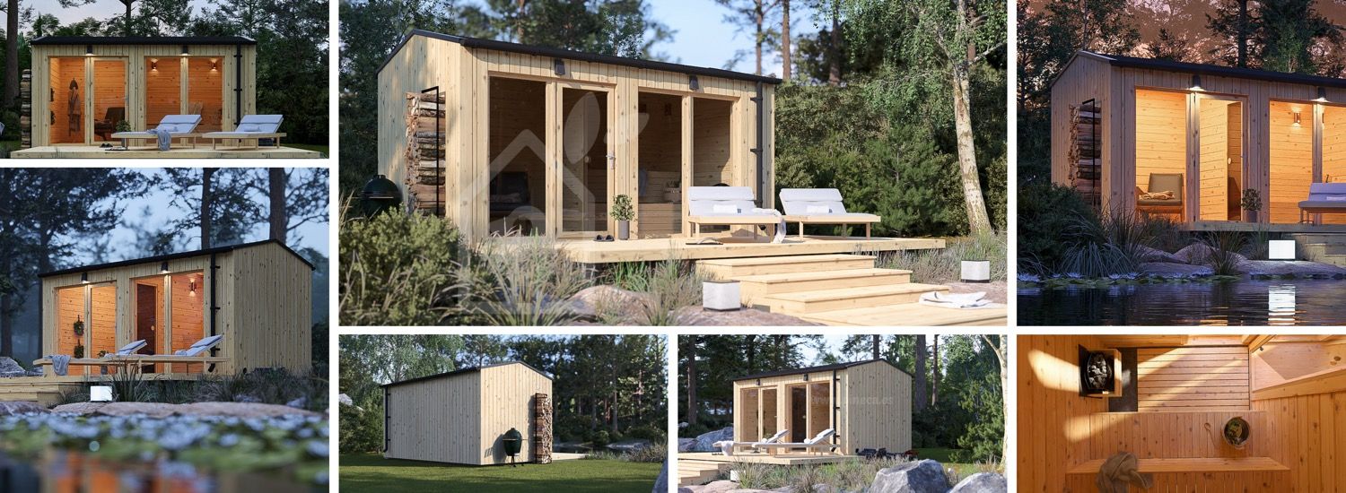 Bastuhus SERENE (34 mm + fasadbeklädnad), 4.5x2.5 m, 5 m² visualization 1