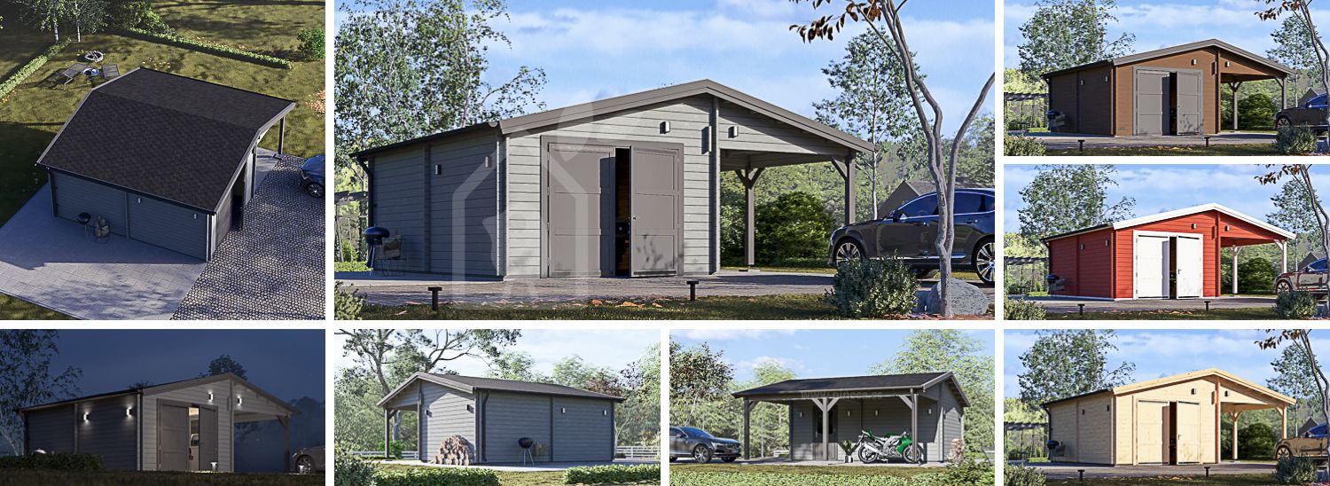 Enkelgarage MULTI (44 mm) 4x6 m med carport 3x6 m visualization 1