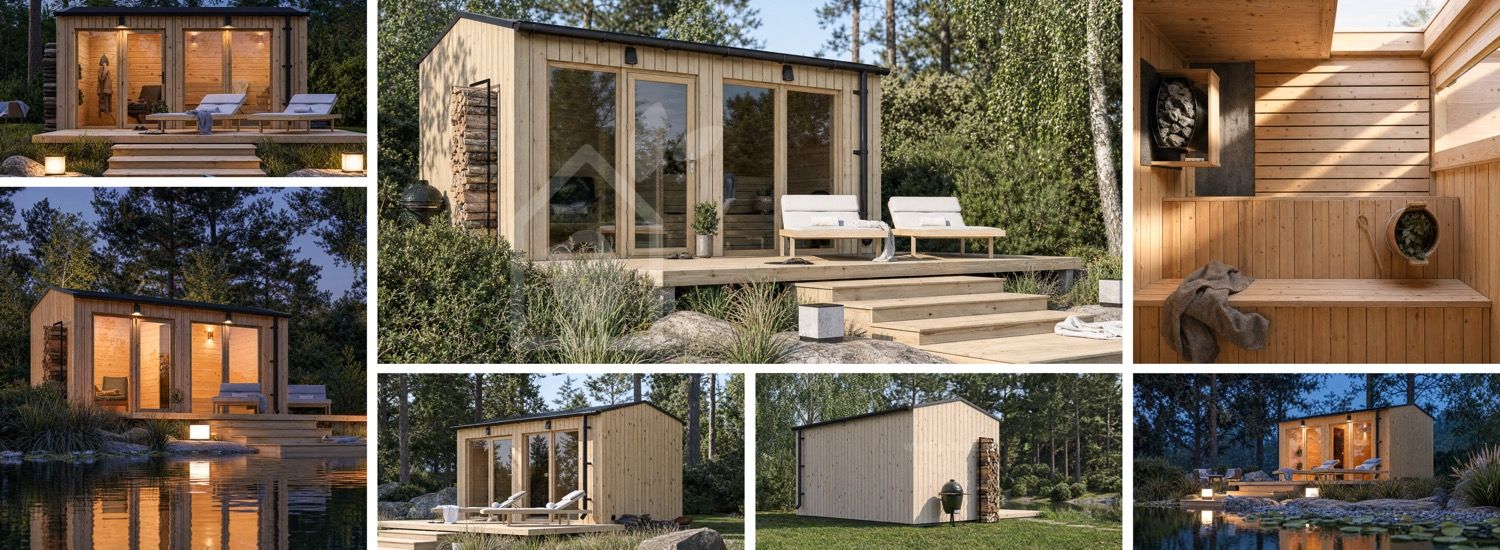 Bastustuga SERENE 2 med omklädningsrum (naturlig tall) – 4,5×2,5 m, 9,35 m² visualization 1