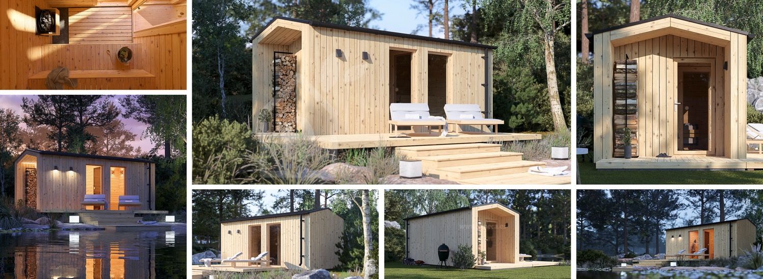 Bastuhus SERENE (34 mm + fasadbeklädnad), 5.3x2.5 m, 5 m² visualization 1