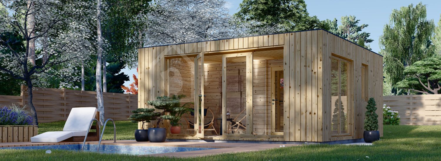 Bastuhus med relax och duschrum DELLA (34 mm + fasadbeklädnad), 5,1 x 5,1 m, 22 m² visualization 1