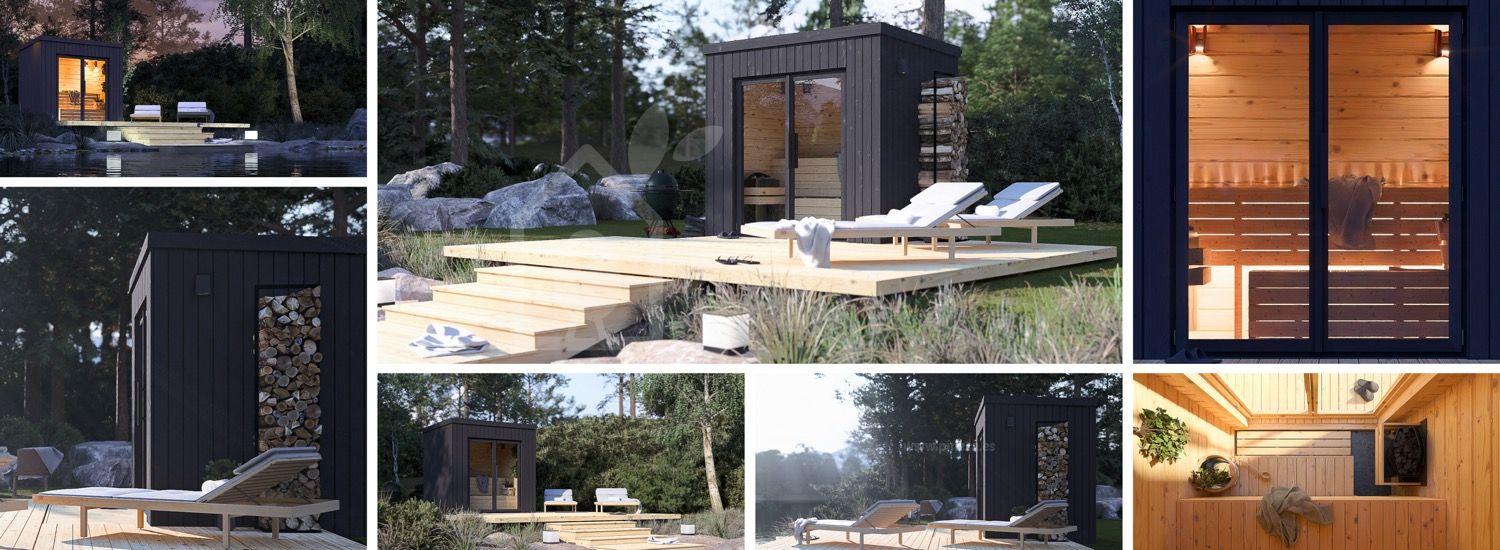 Bastuhus OKO (34 mm + fasadbeklädnad), 2.3x1.6 m, 2.7 m² visualization 1