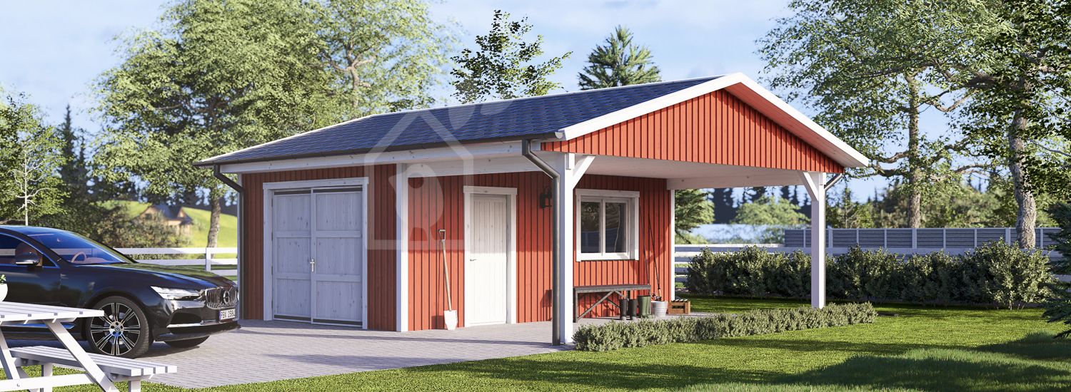 Garage byggsats - enkelgarage LORA ALT MULTI, 4x6 m, 22 m² - med carport 3x6 m visualization 1
