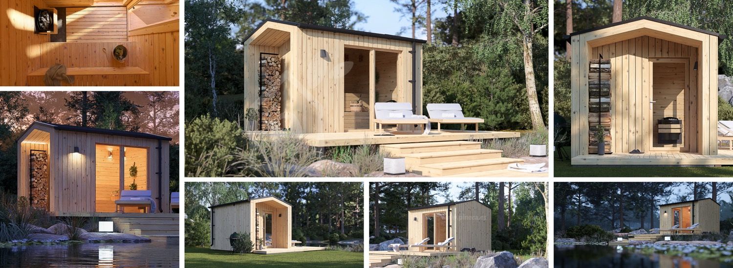 Bastuhus SERENE (34 mm + fasadbeklädnad), 3.3x2.5 m, 4.95 m² visualization 1